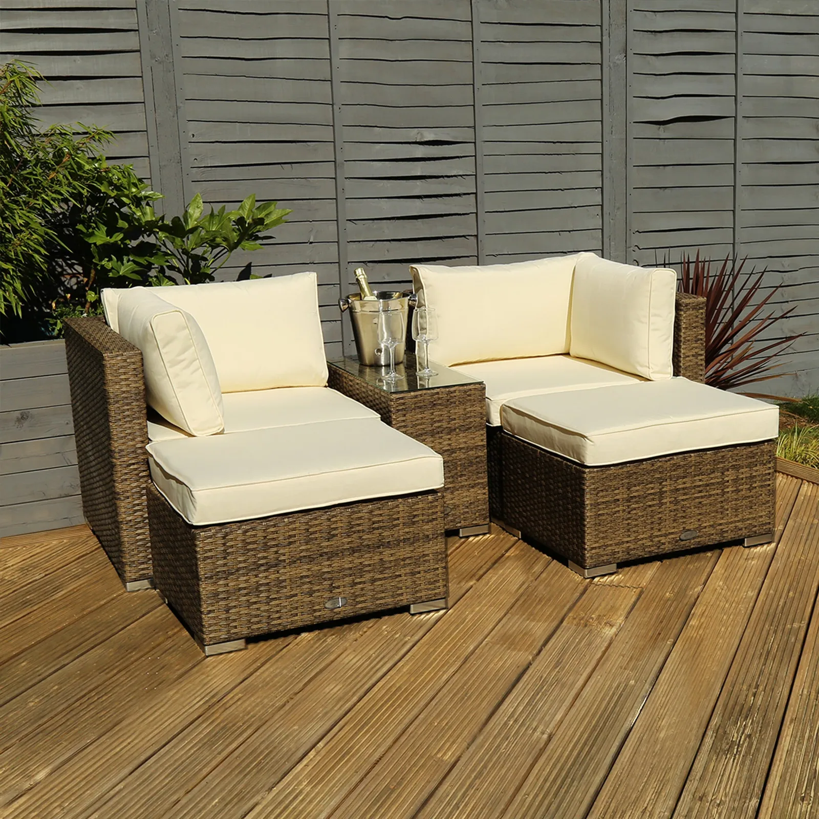 Multifunctional 2 Seater Natural Lounge Set Brown
