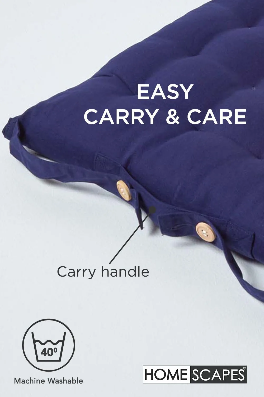 Homescapes 4 Pack Seat Pads Luxury 100% Cotton Indoor Outdoor Garden Cushion, 40cm in Navy 6