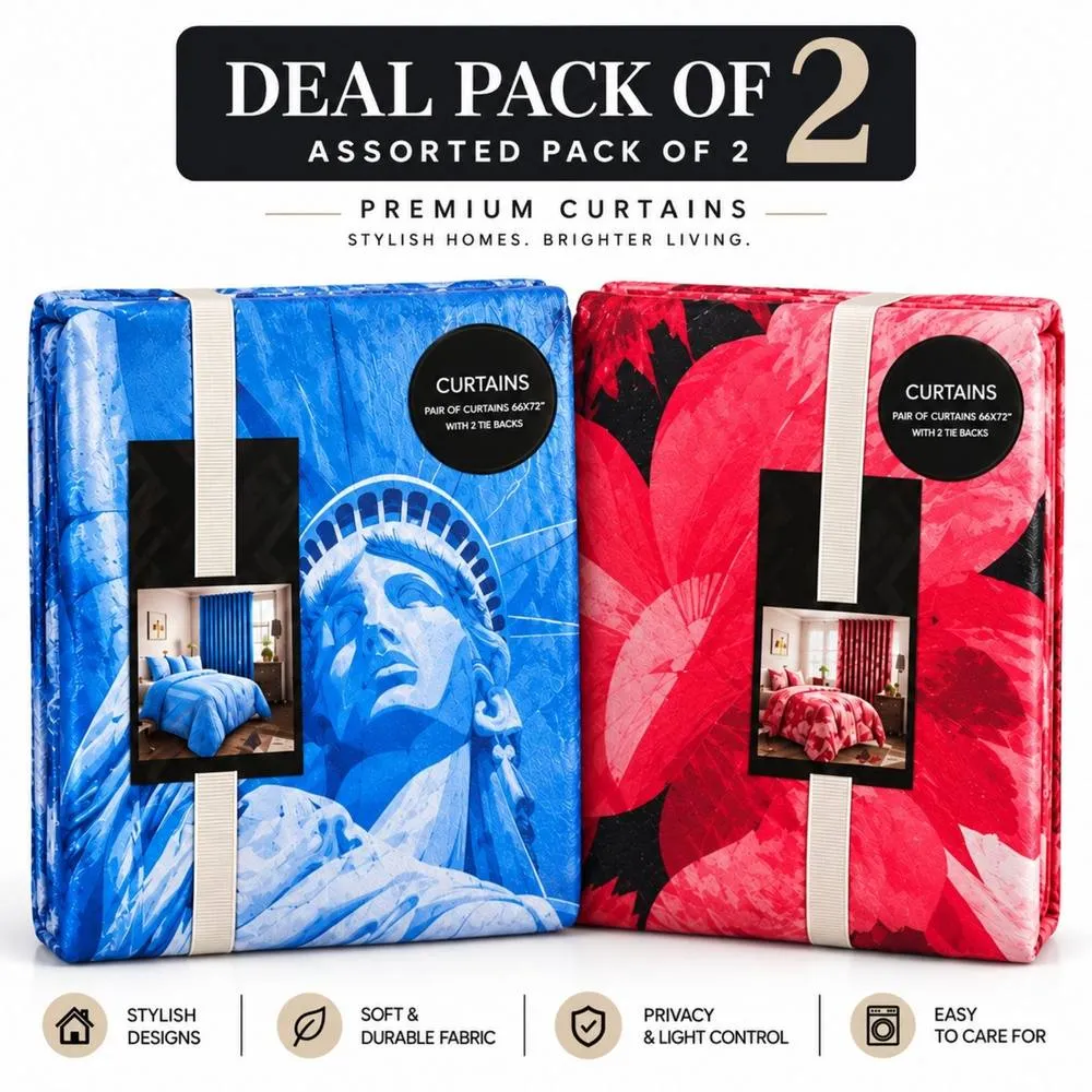 Smart Living Assorted Luxury Mixed Print Curtains 66" x 72" - 2, 3 or 4 Pairs in Red