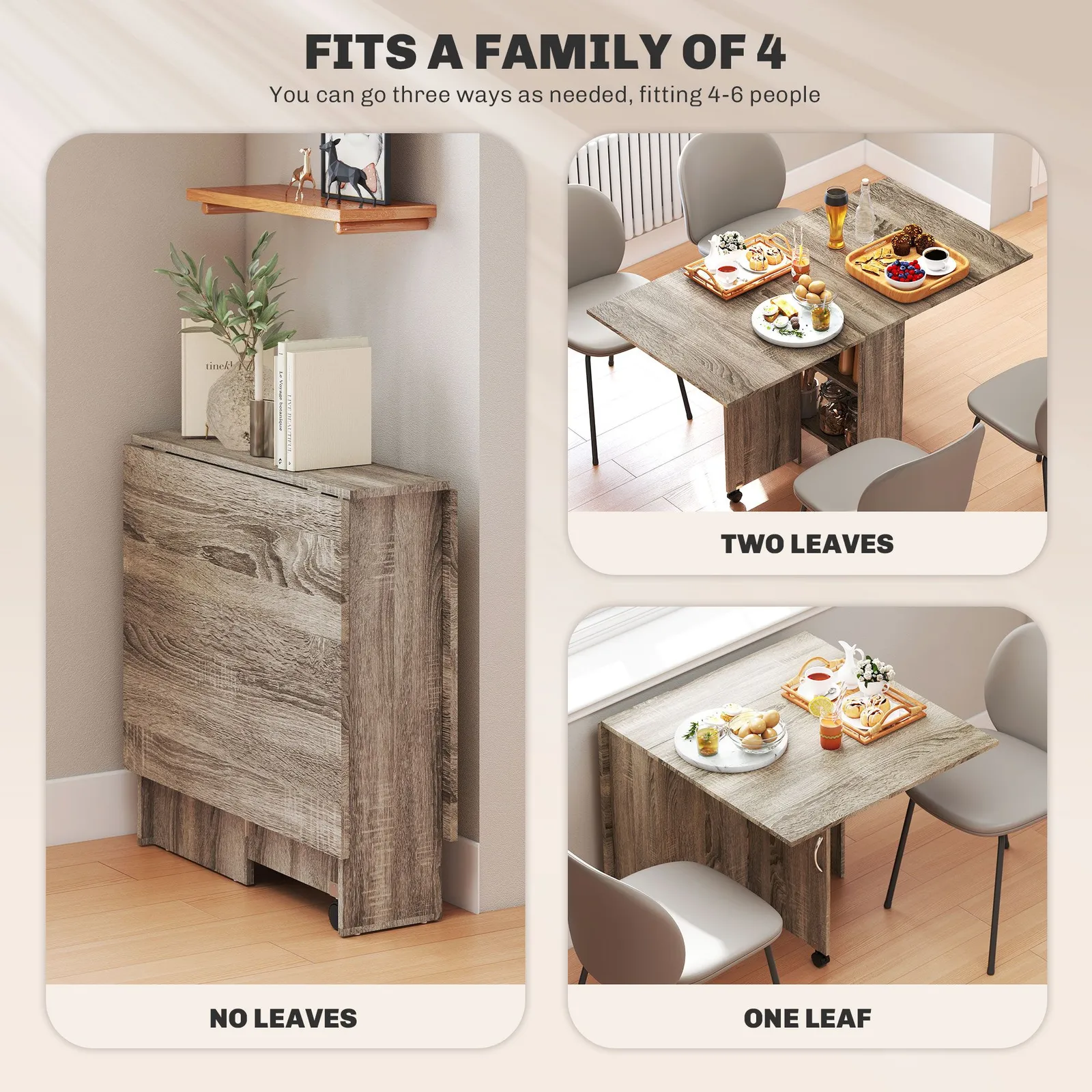 HOMCOM 80-140 cm Folding Dining Table for 4-6 Drop Leaf Table in Grey 4
