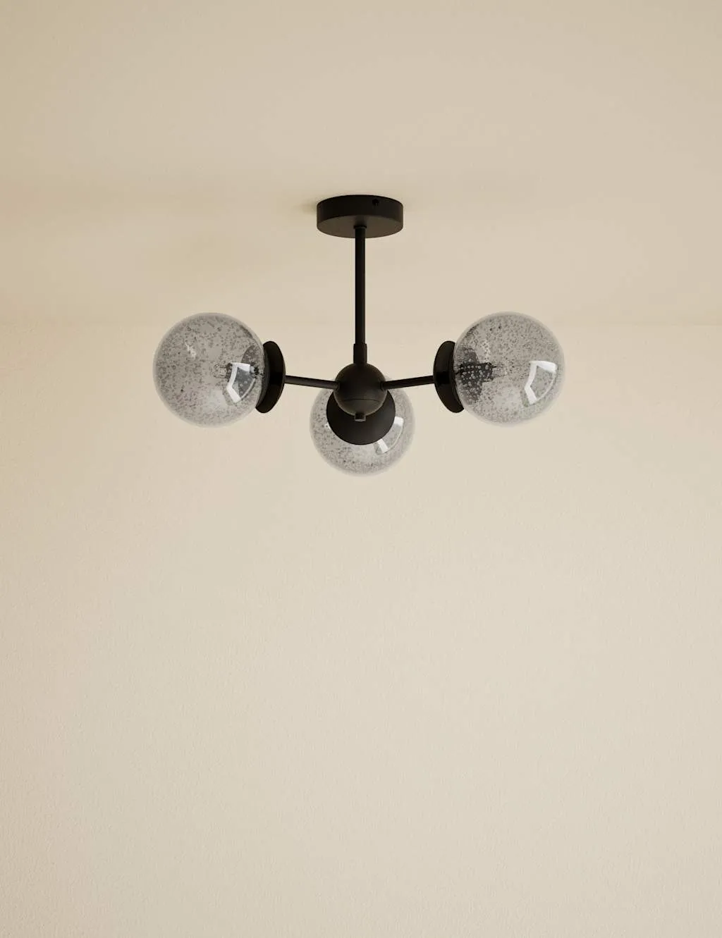M&S Sputnik Bubble Glass 3 Arm Flush Ceiling Light Black