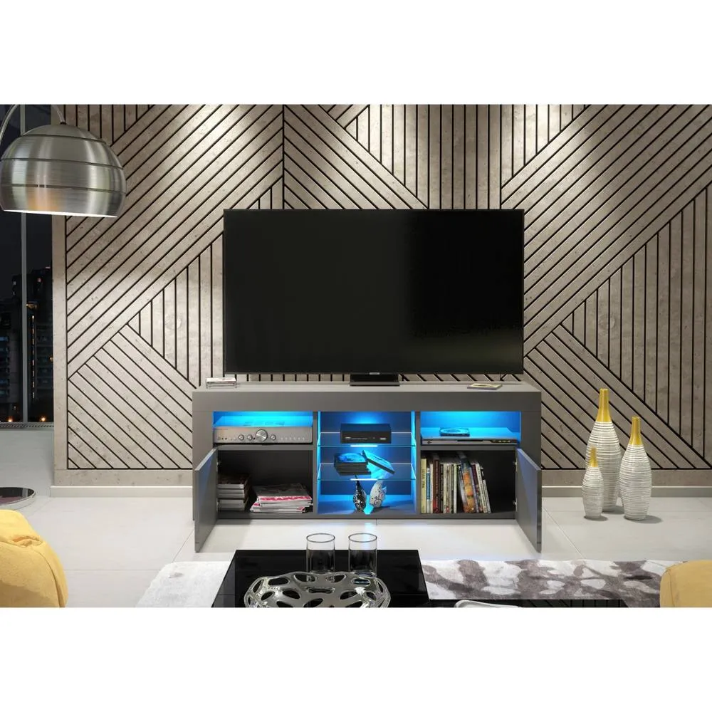 Creative Furniture Pulse TV Unit 145cm - Dark Grey with Gloss Doors & LED Lights 3