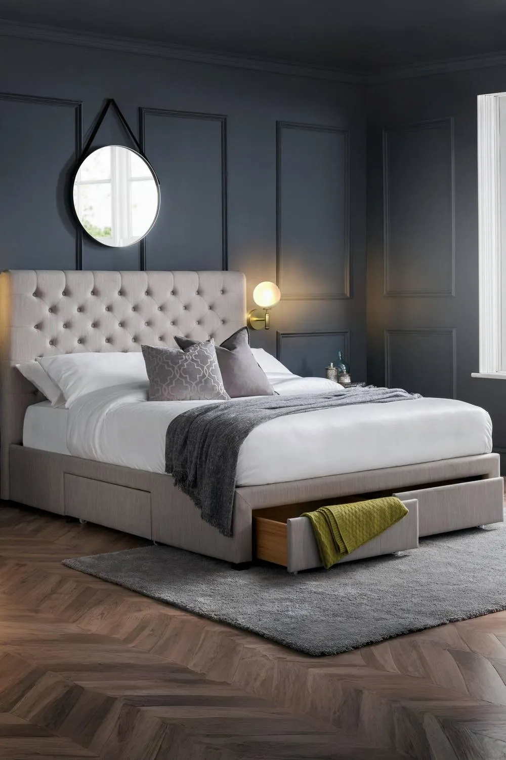 Julian Bowen Wilton Upholstered Storage Bed with 4 Drawers in Grey