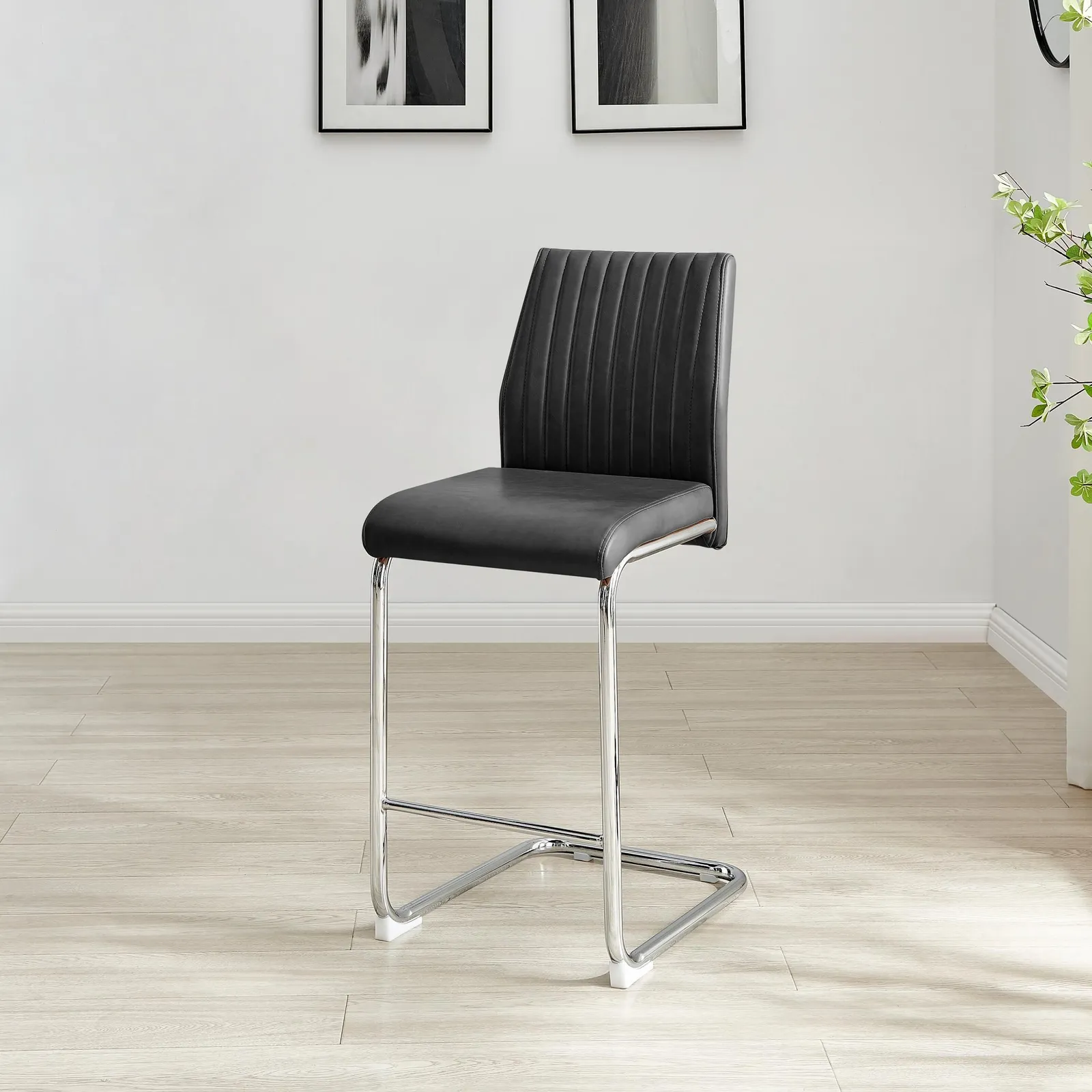 FurnitureboxUK Lorenzo 2x Faux Leather & Silver Counter Stools in Black 4
