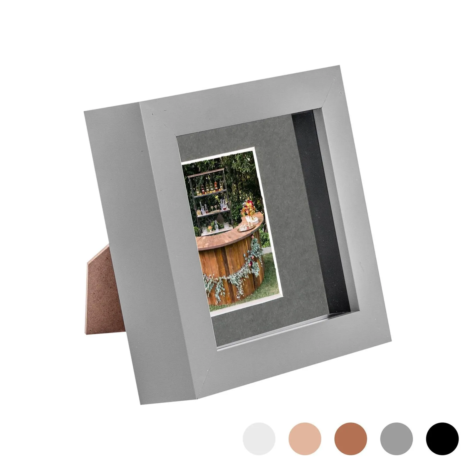 Nicola Spring 3D Box Photo Frame - 4 x 4" with 2 x 2" Mount - Black Mount in Grey