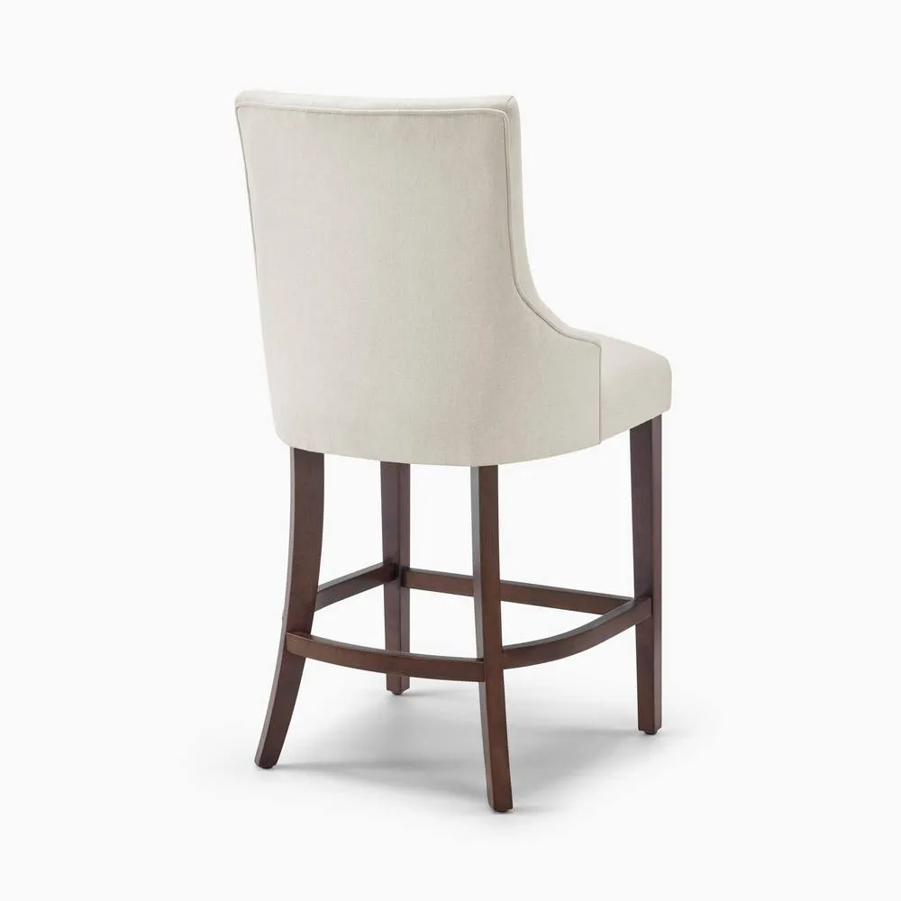 FurnitureboxUK 2x Belgravia Beige Fabric Bar Chairs Walnut Effect Legs 5