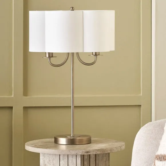Pacific Lifestyle Seraphine Matt Metal and White Faux Silk Scallop Shaded Table Lamp