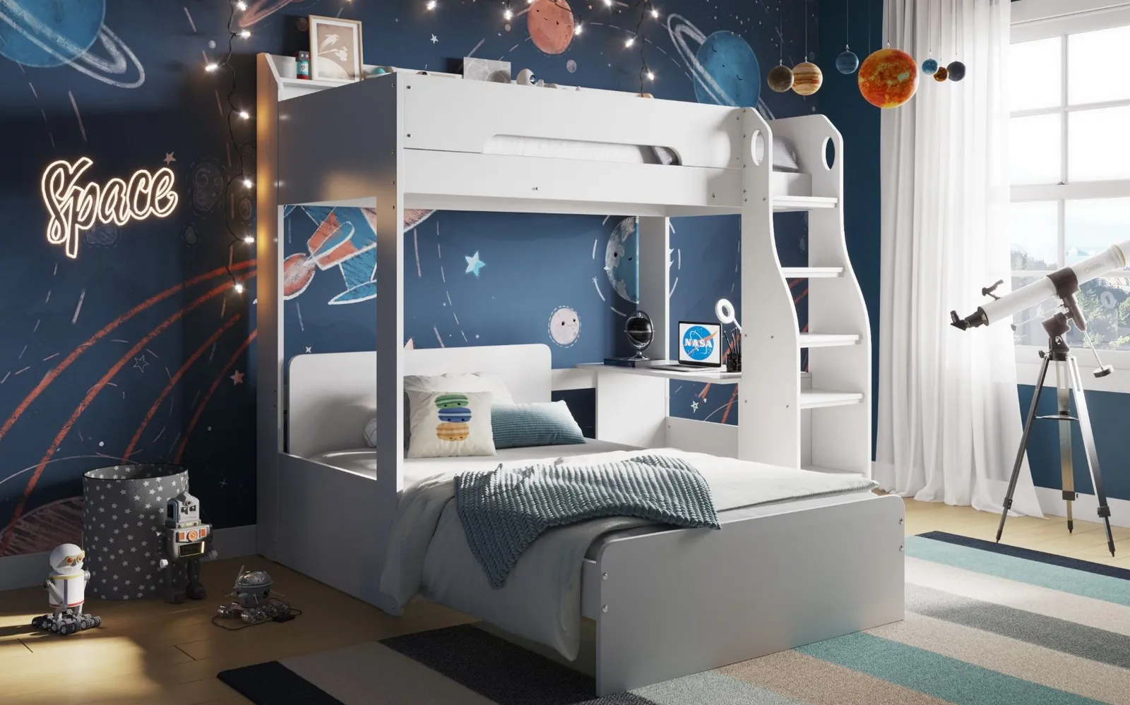 Flair Cosmic L Shaped Triple Bunk Bed in White 3