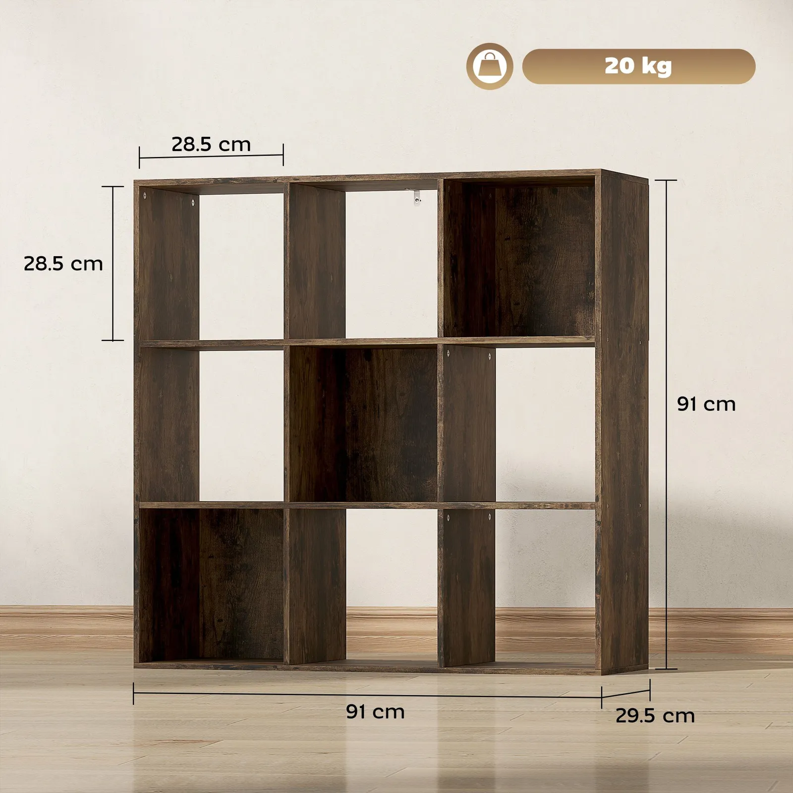 HOMCOM 9 Cube Storage Unit Cabinet Bookcase Display Shelves in Brown 3