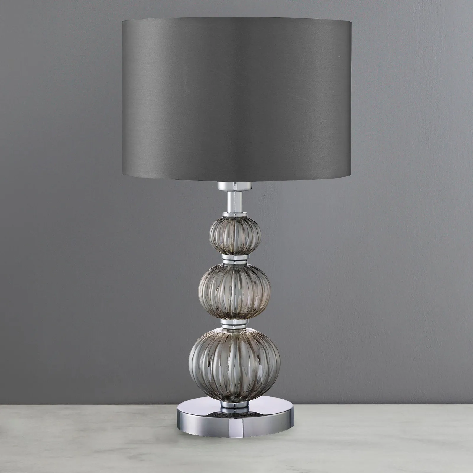 Stacked Smoked Glass Table Lamp Grey