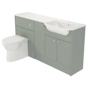 Deccado Benham Willow Green Fitted Vanity & Toilet Pan Unit Combination with RH Basin - 1500mm