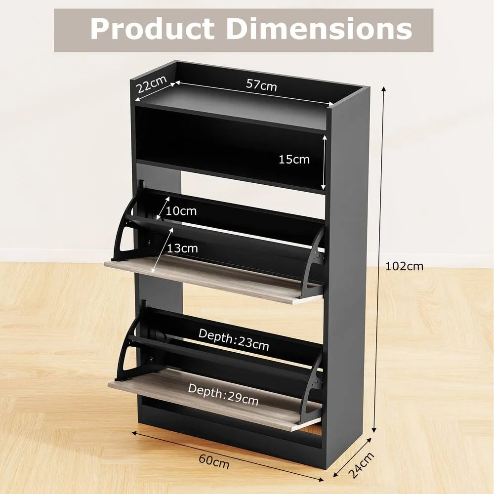 Costway Slim Hidden Narrow Shoe Organizer Cabinet with Open Storage-Black in Black 6