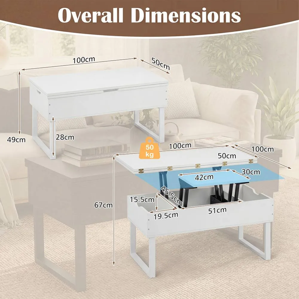 Costway Lift Top Coffee Table 3-in-1 Convertible Coffee Table Cocktail Table in White 2