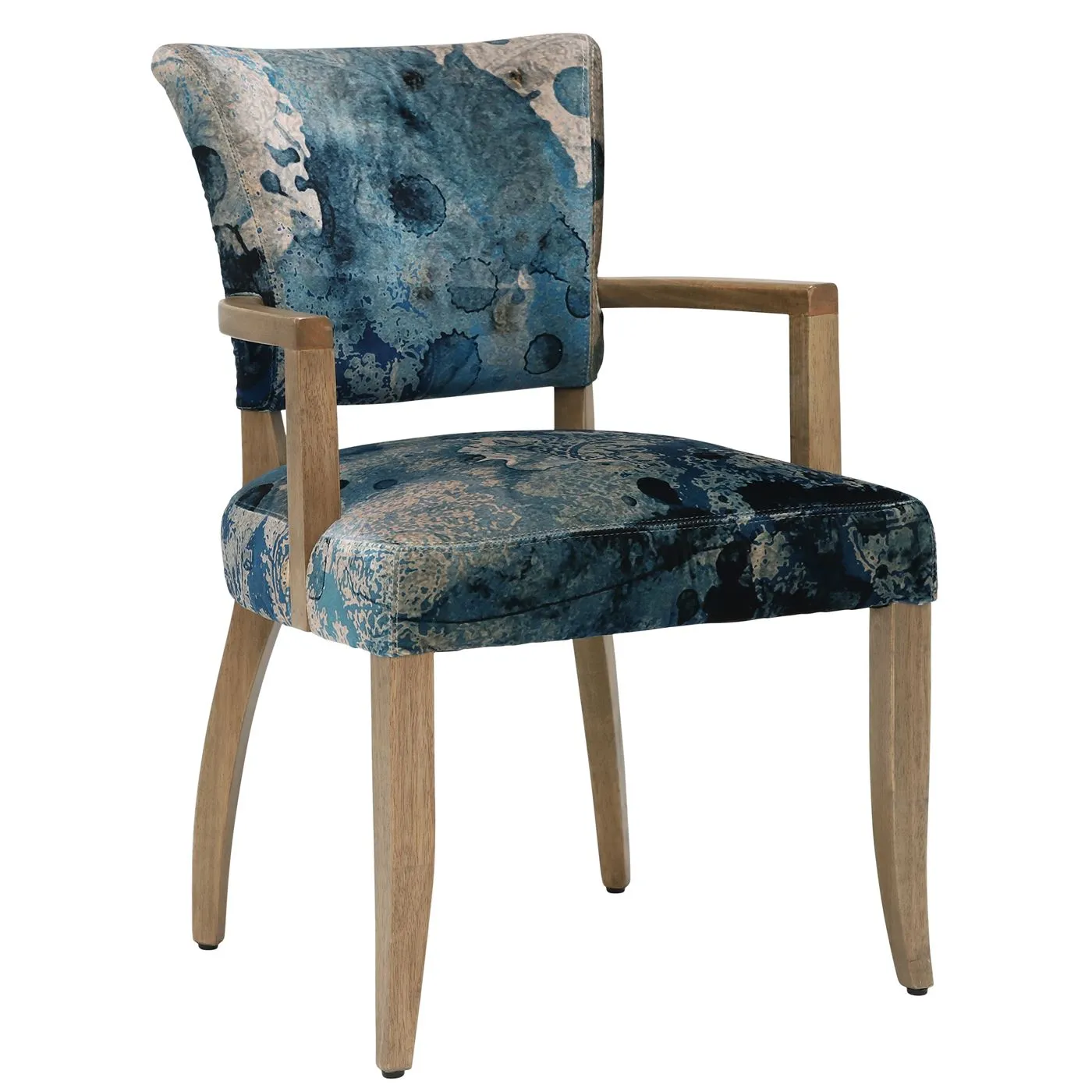 Timothy Oulton Mimi Dining Chair with Arms - Blue - Velvet - Faded - W60 x D66 x H90cm - Barker & Stonehouse
