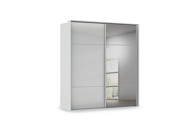 Haven 210cm 2 Door Slider Wardrobe with 1 Glass Door, 1 Mirror Door and Lights