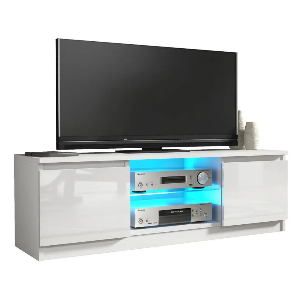 Creative Furniture Aura TV Unit 120cm - White with Gloss Doors + LED Lights 3