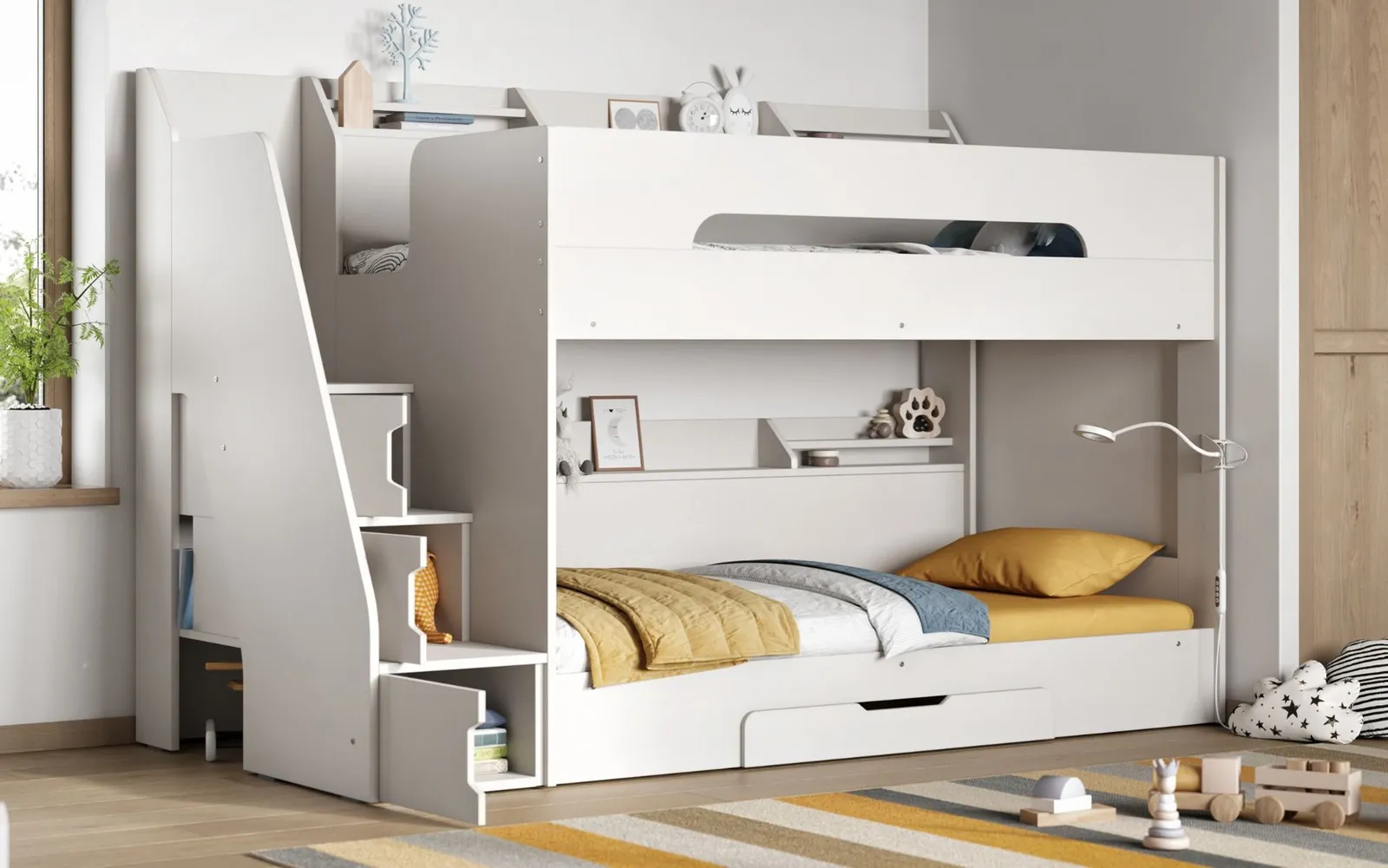 Flair Slick Staircase Bunk Bed with Storage in White 1