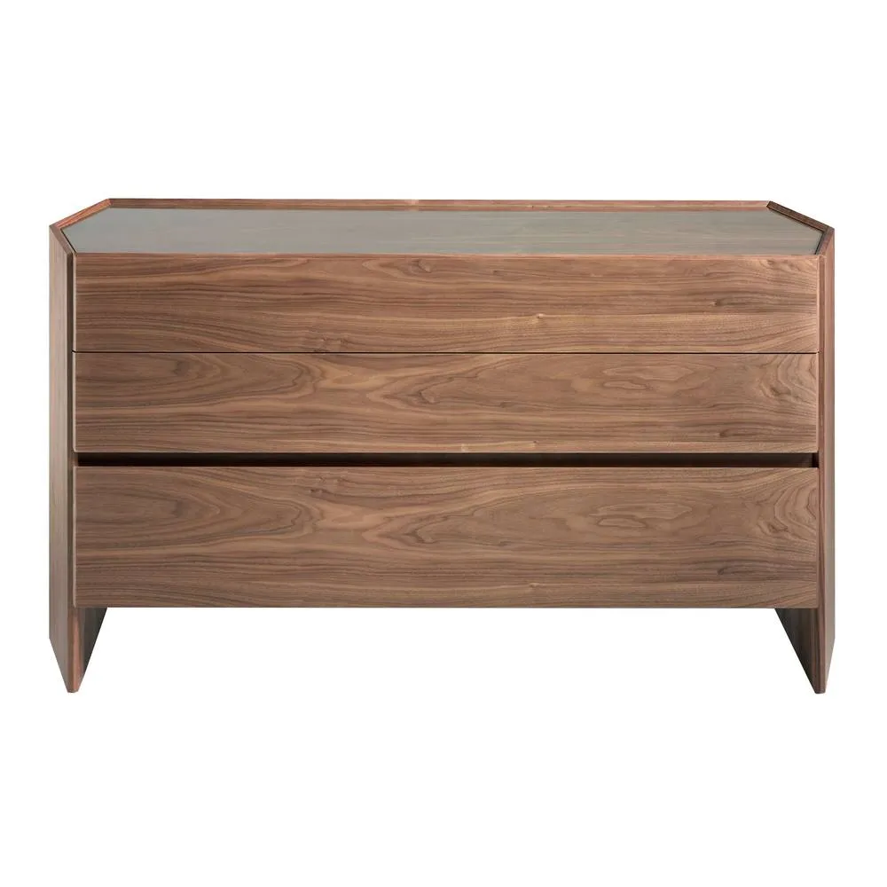 Angel Cerda Walnut Chest of Drawers with Tempered Glass Top, 3 in Brown 2