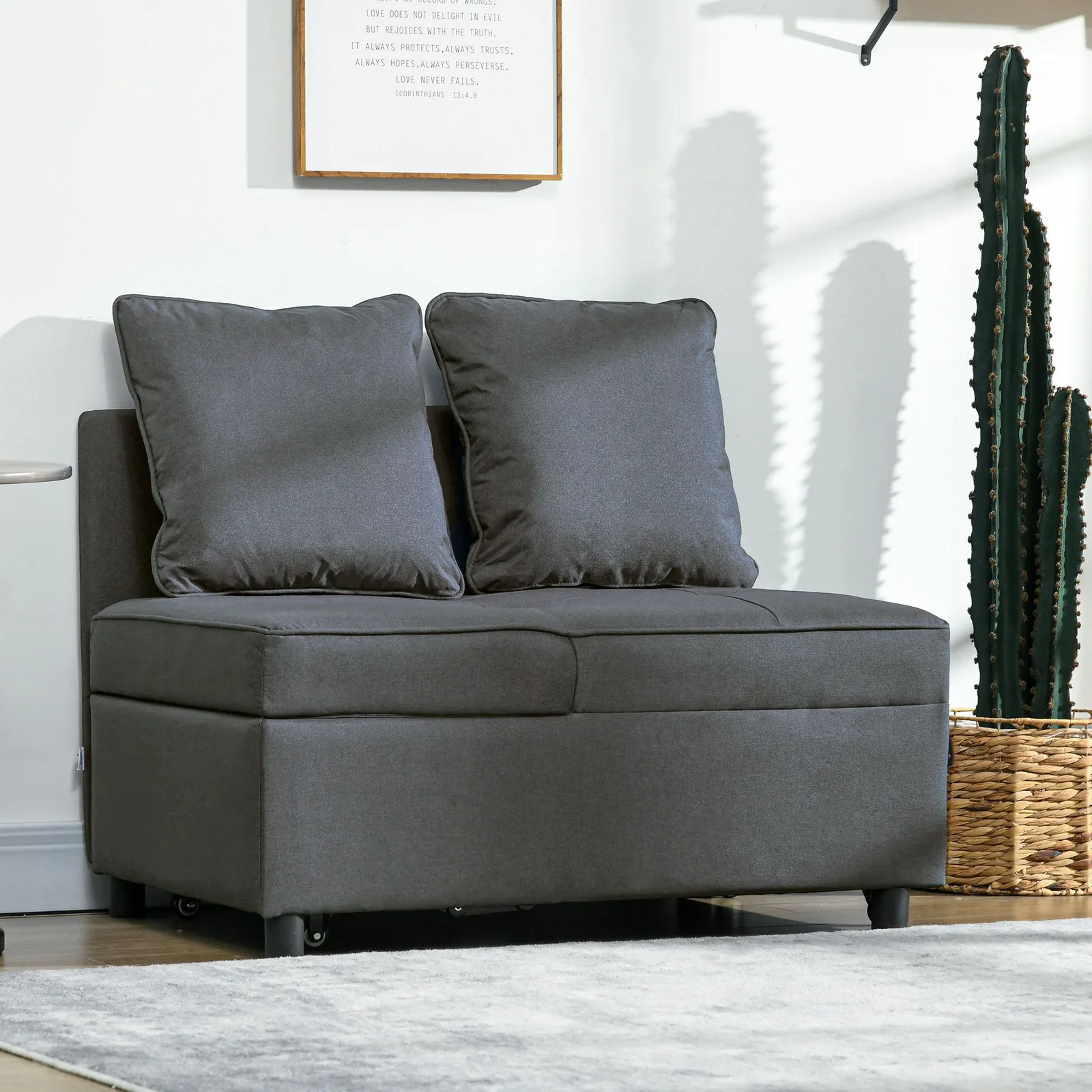 HOMCOM Folding Sleeper Sofa Bed Chair with Pillows, Pocket in Grey