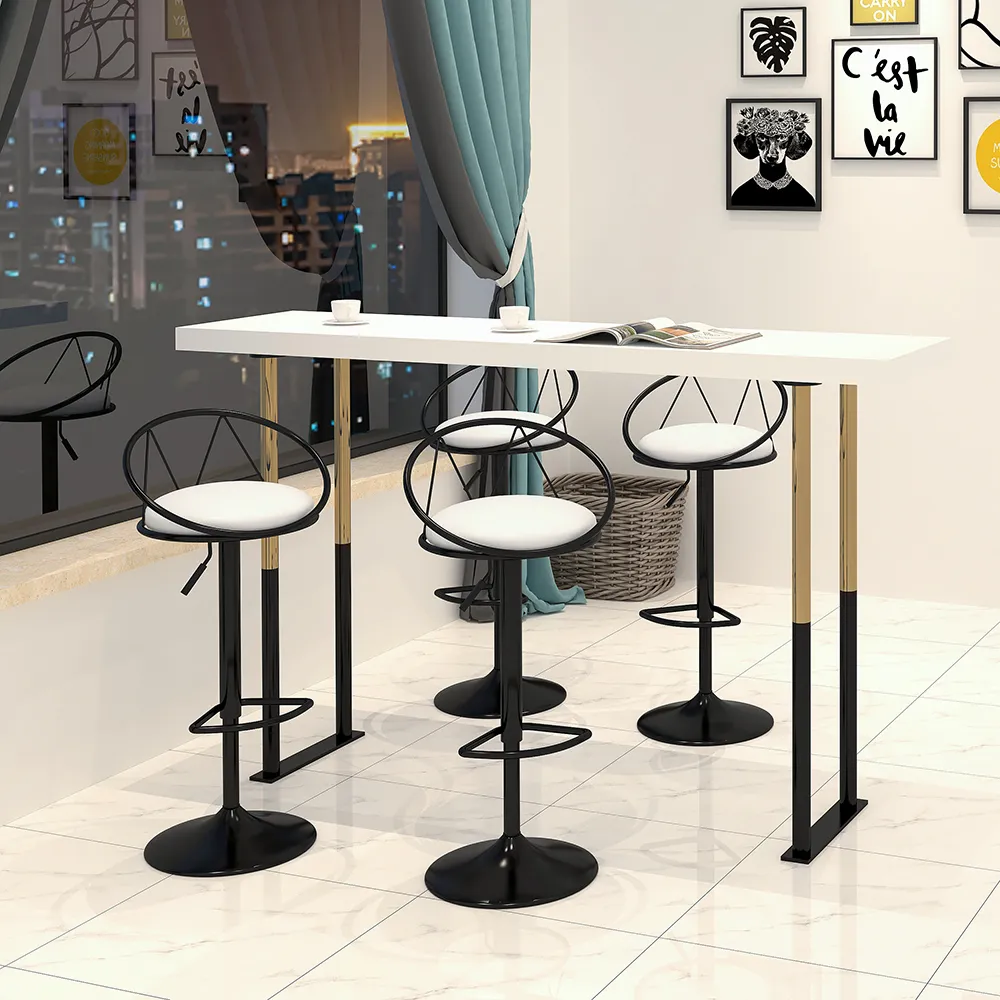 Modern White PU Leather Counter Stools (Set of 2) Adjustable Height & Swivel