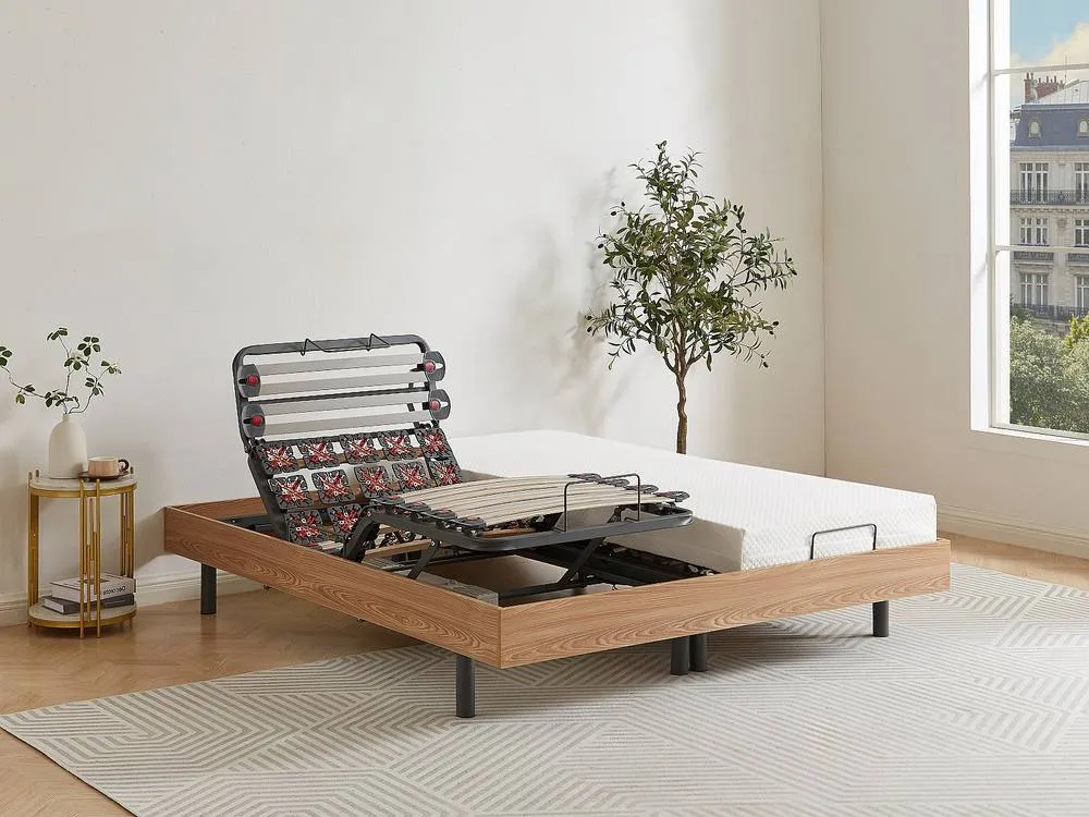 Vente-unique Electric Adjustable Upholstered Bed Base - Slats & 2X25 Discs - 2 X in Light Oak 4