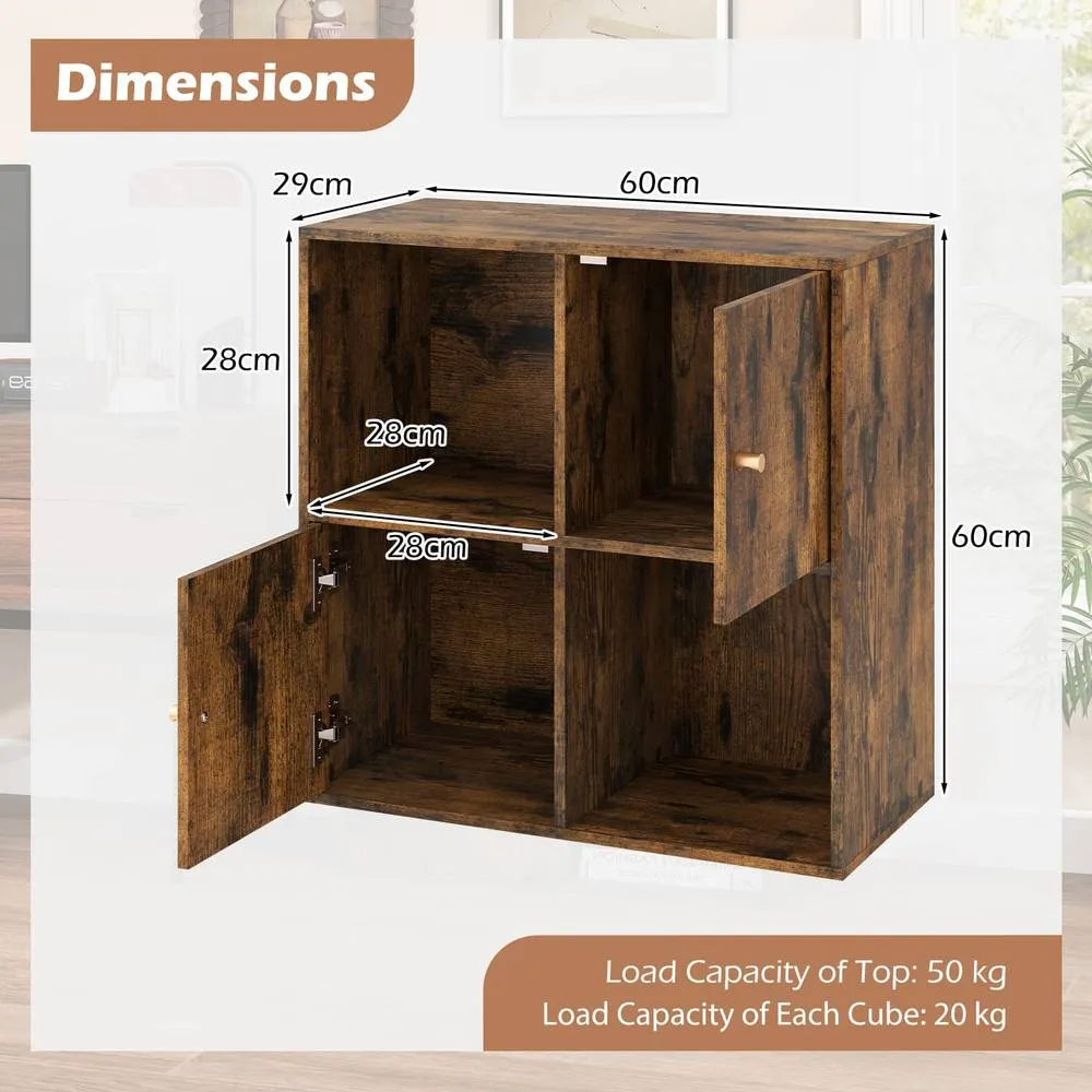 Costway 4-Cube Bookcase 3-Tier Bookshelf Storage Organizer in Brown 2