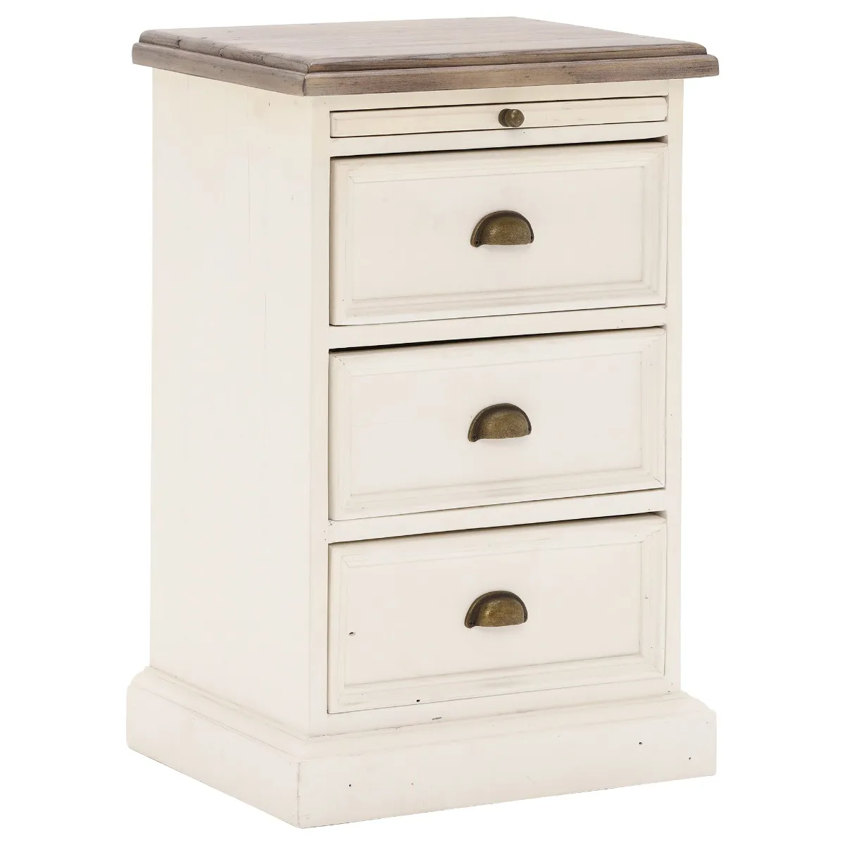 Carisbrooke Reclaimed Wood 3 Drawer Bedside Cabinet, Stucco White
