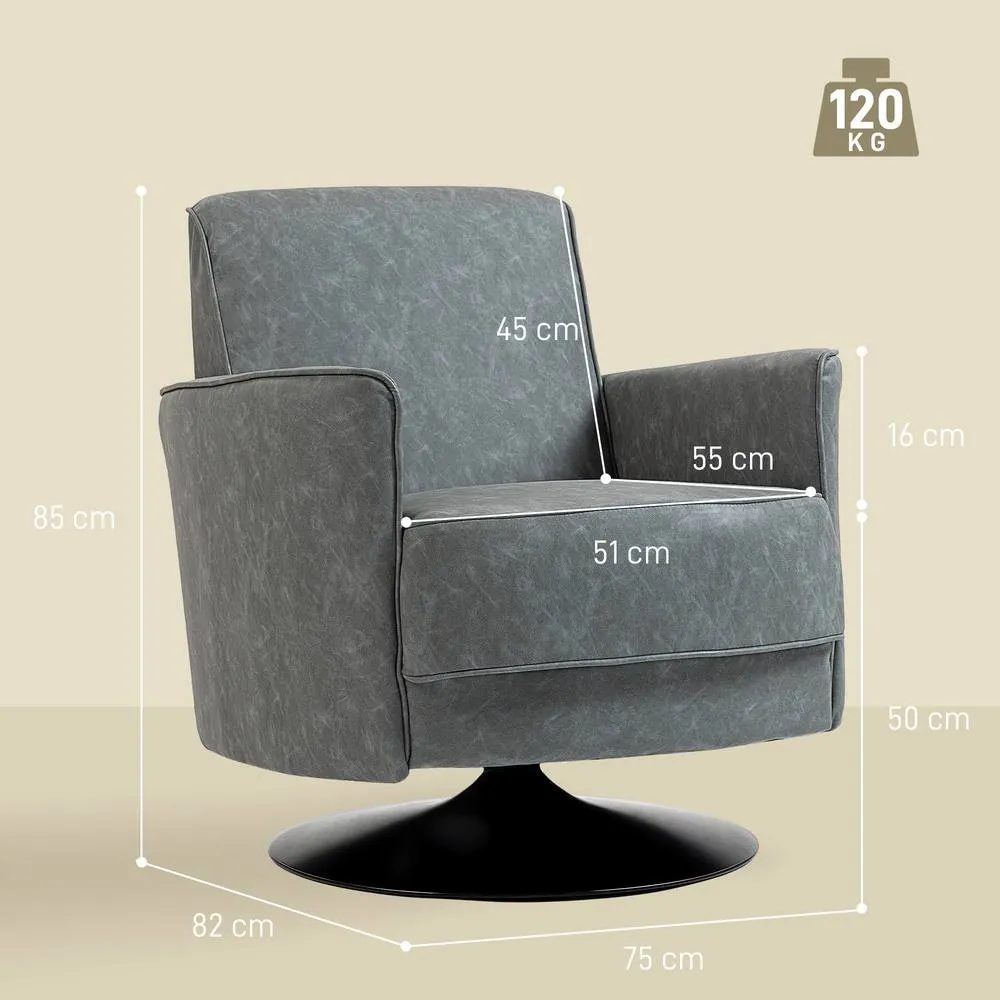 HOMCOM Upholstered PU Leather Armchair for Living Room, Grey 3