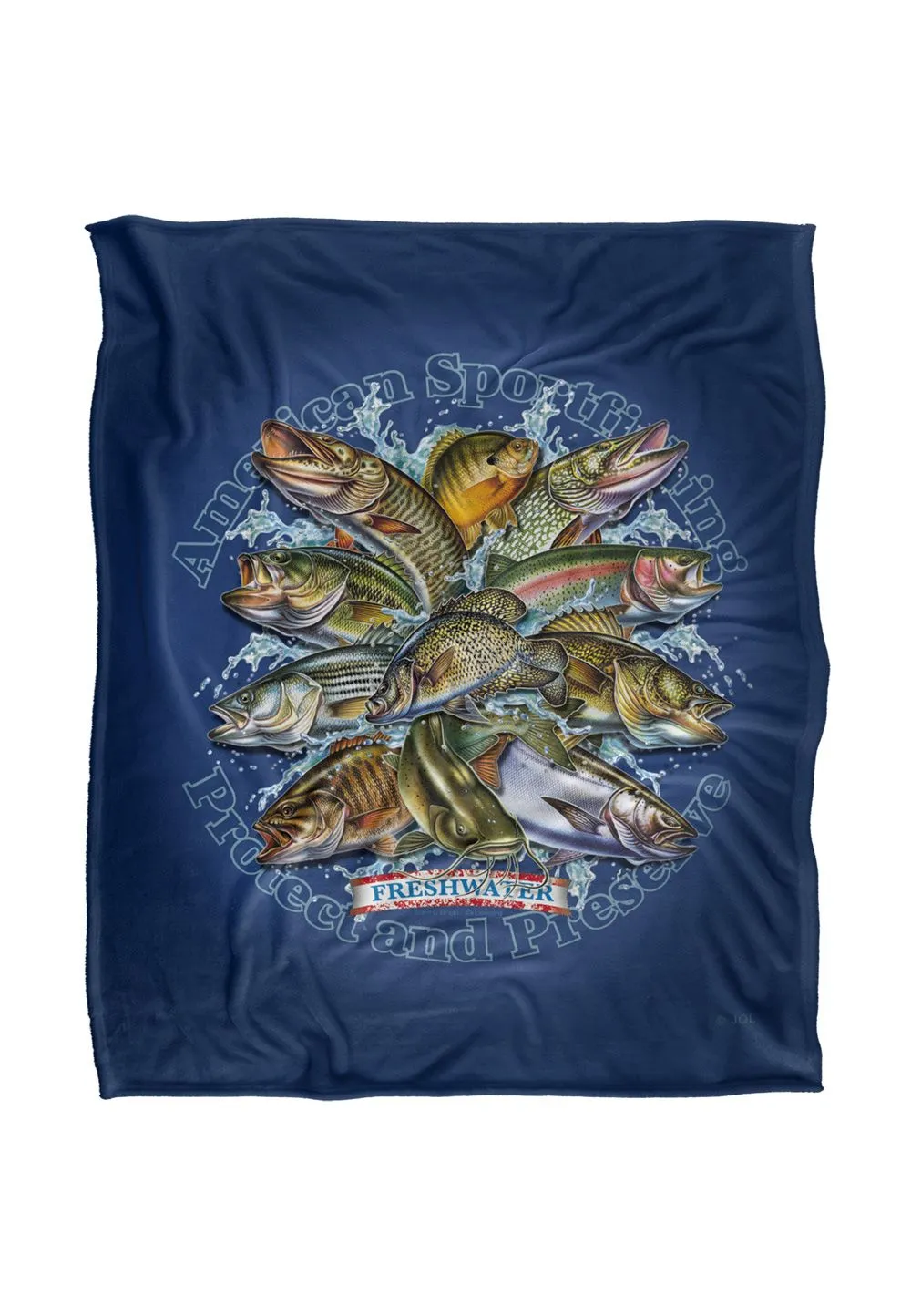 JQ Licensing American Sportfishing Freshwater Silky Touch Super Soft Throw Blanket 152 X 127 cm in White