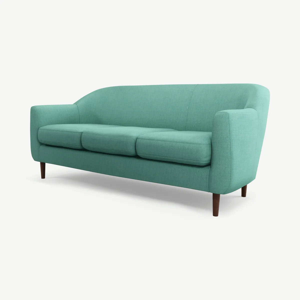 Tubby 3 Seater Sofa, Soft Teal Fabric with Dark Wood Legs