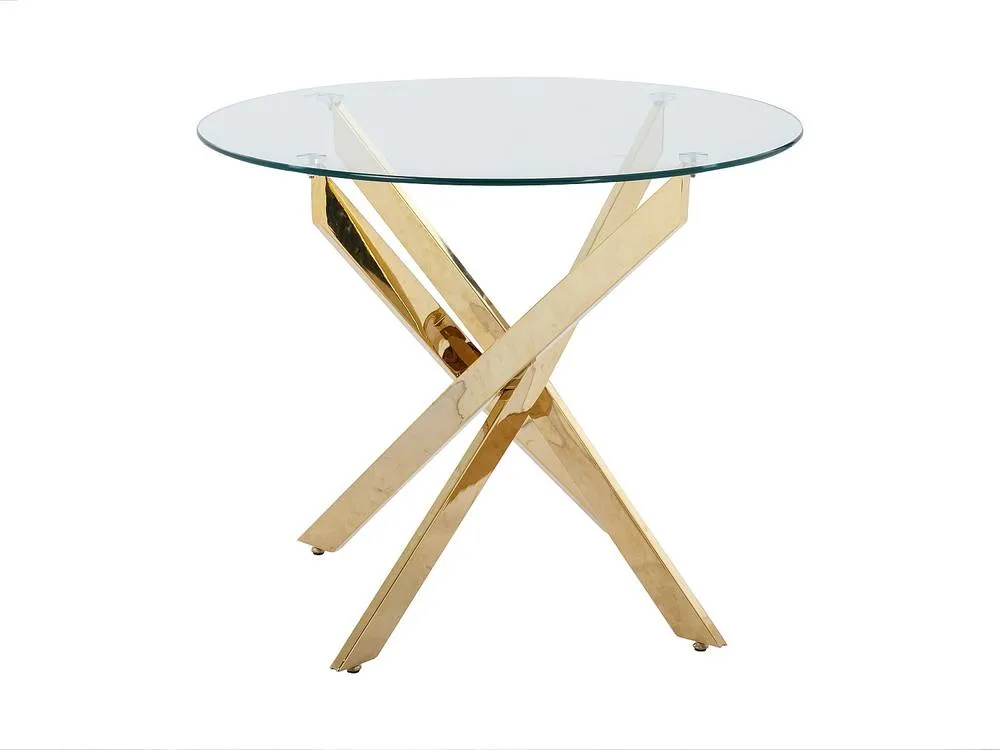 Vente-unique 2-Seater Round Dining Table - Tempered Glass & Gilded Metal - Transparent - COSIMA in Clear