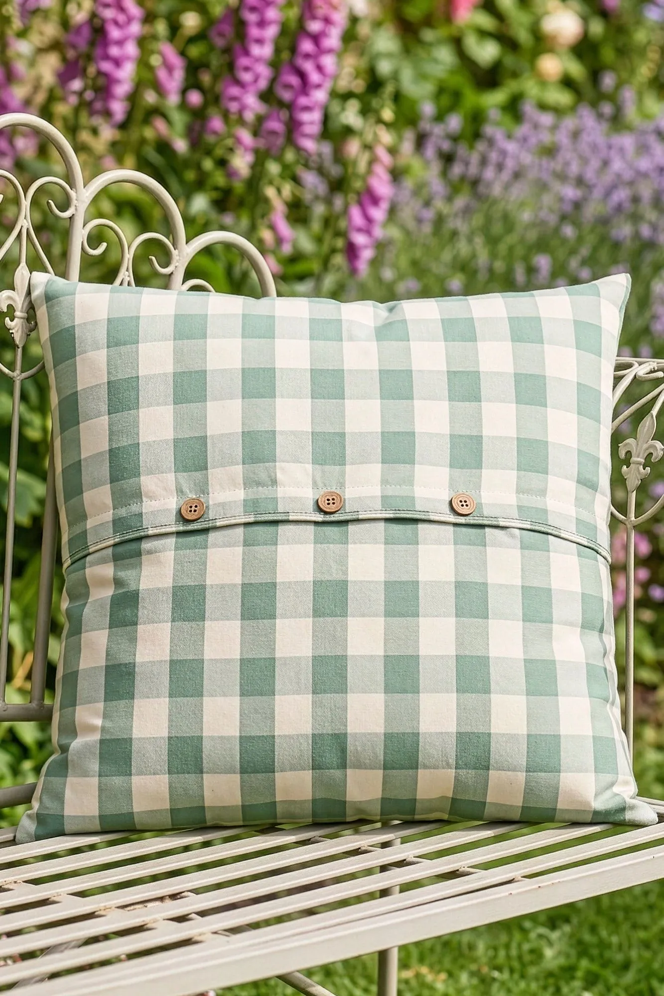 Dibor Traditional Green Gingham Summer Outdoor Garden Cushion L50 x W50cm
