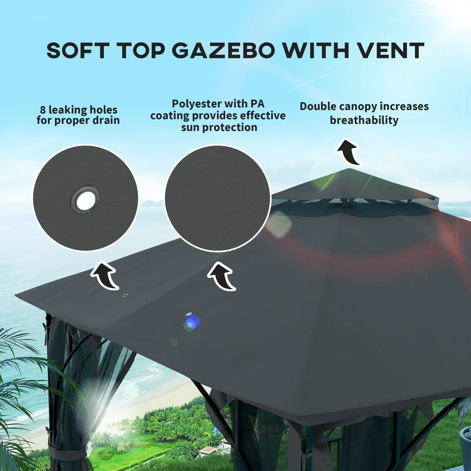 OUTSUNNY Gazebo Party Tent Canopy Sun Shade for Patio Garden 3x3(m) in Dark Grey 4