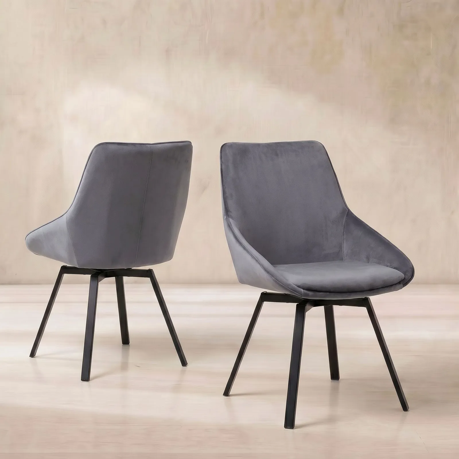 Beckton Leisure Swivel Dining Chair, Grey Velvet | Barker & Stonehouse