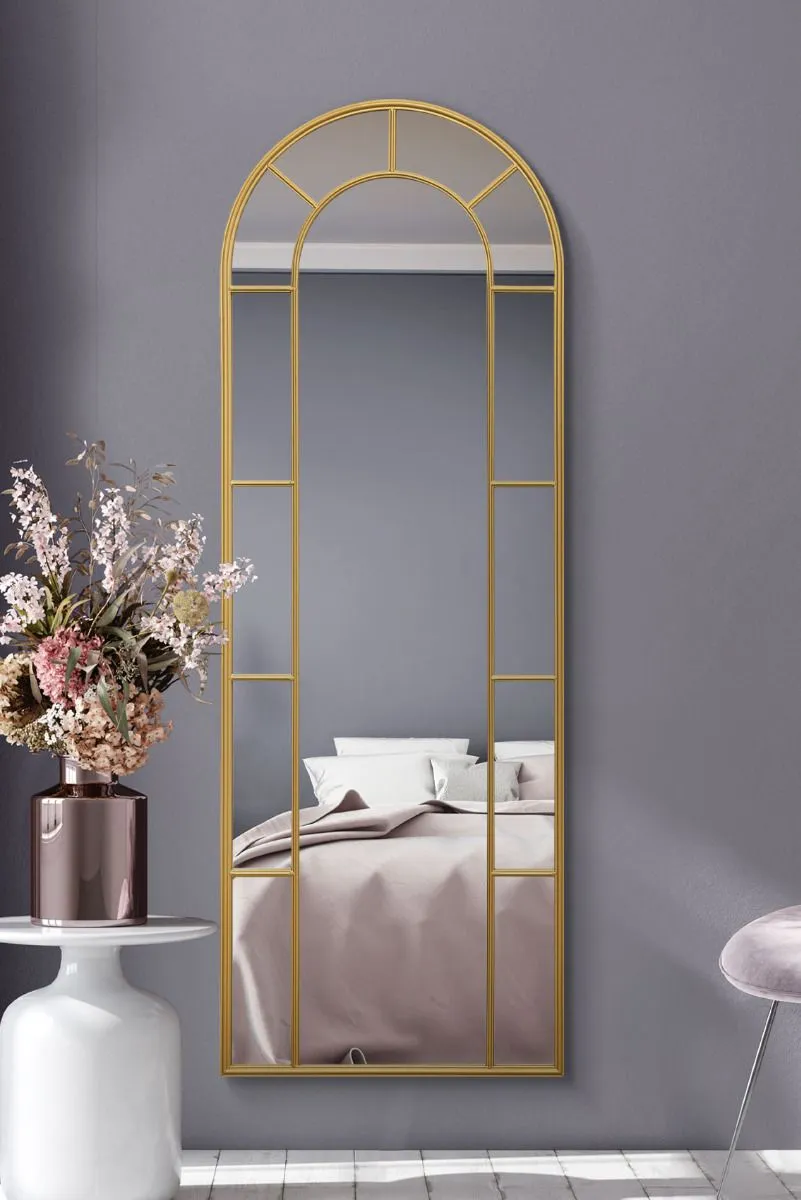MirrorOutlet Gold Framed Arched Leaner/Wall Mirror 67" X 24" (170CM X 60CM)