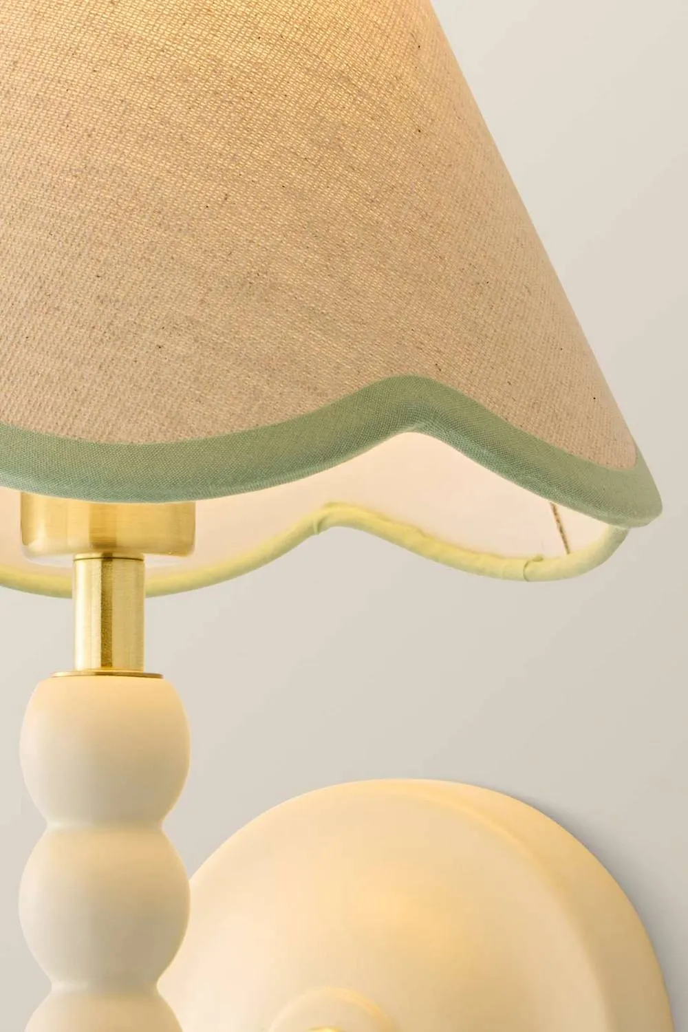 ValueLights Bobbins Cream Bobble Wall Light & Colour Trim Linen Lamp Shade in Pale Green 4