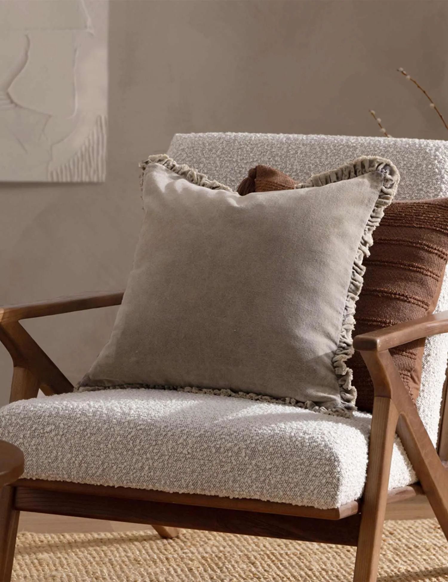 YARD Bertie Cotton Velvet Cushion Taupe