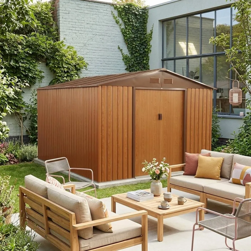 sweeek 8.84 m² metal garden storage shed in Brown 1