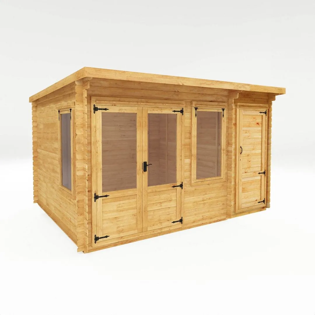 Mercia Pent Log Cabin with Side Shed - 19 mm - L332.6 x W412.8 x H249 cm in Brown