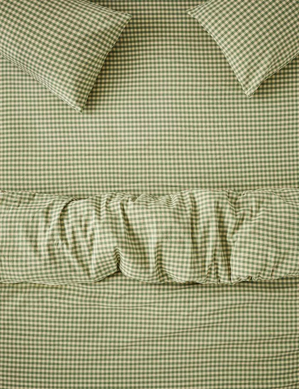 Piglet In Bed Linen Blend Gingham Fitted Sheet Green