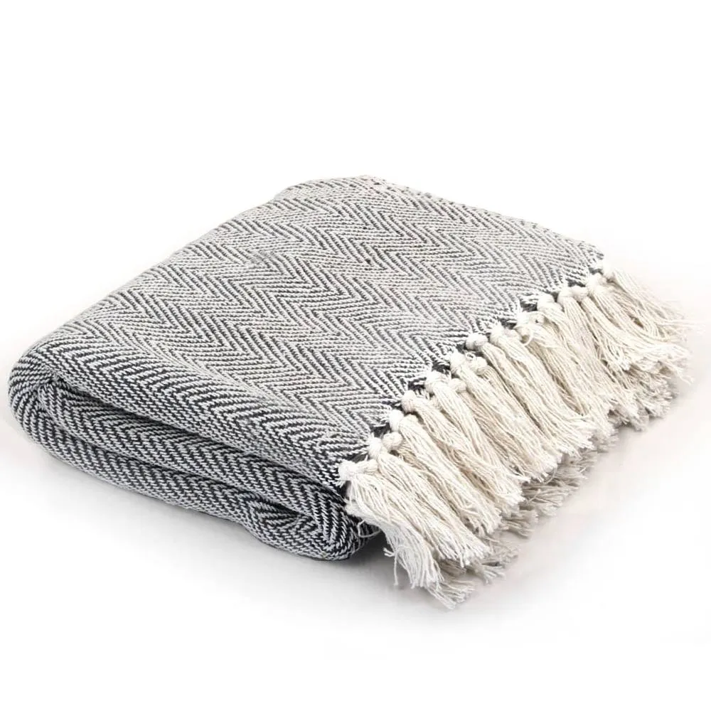 Berkfield Home Throw Cotton Herringbone 220x250 cm Navy Blue