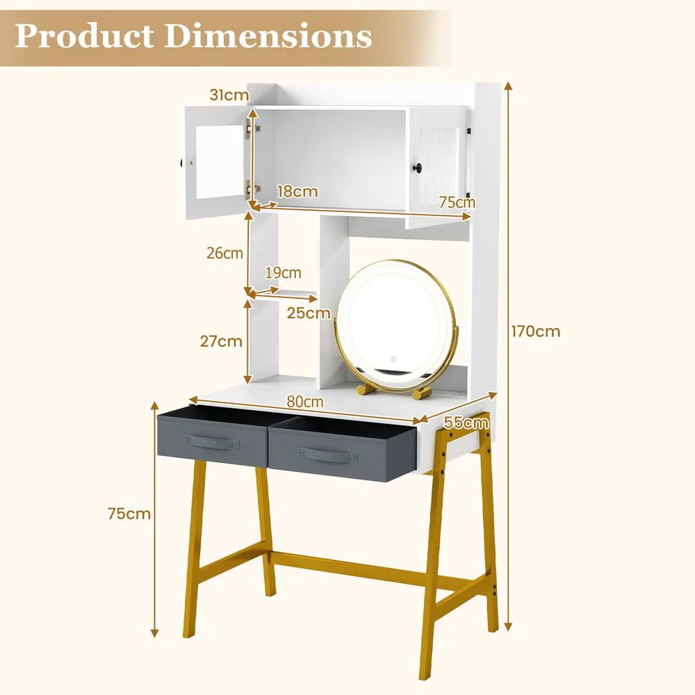Costway Makeup Table Makeup Vanity Desk with Rotating Mirror & Lights White 2