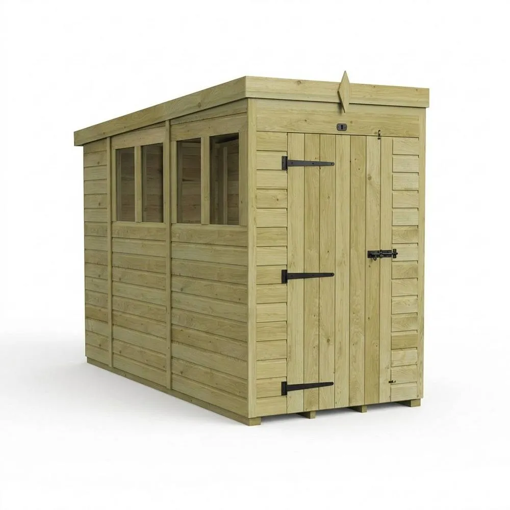 Buttercup Farm 4ft x 10ft Pent Garden Shed Single Door With Windows - Timber in Brown