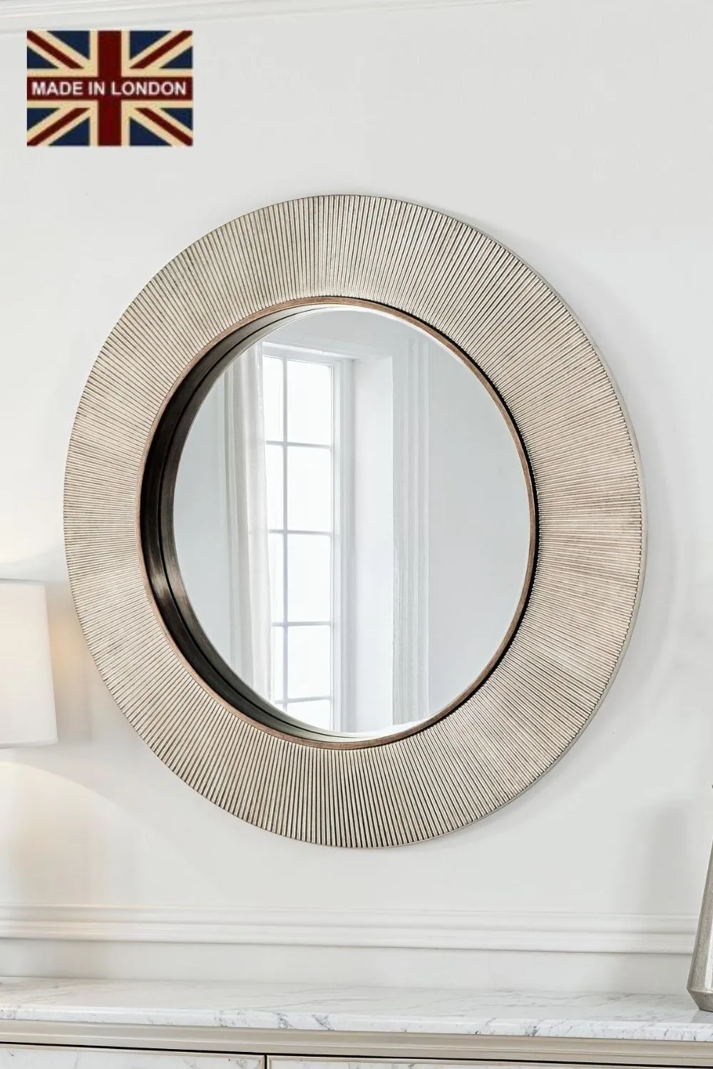 Yearn Mirrors Aubry Round Ribbed Silver Mirror in Metallic Silver
