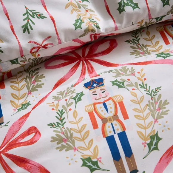 Catherine Lansfield Christmas Nutcracker Bows Polycotton Duvet Cover & Pillowcase Set 3