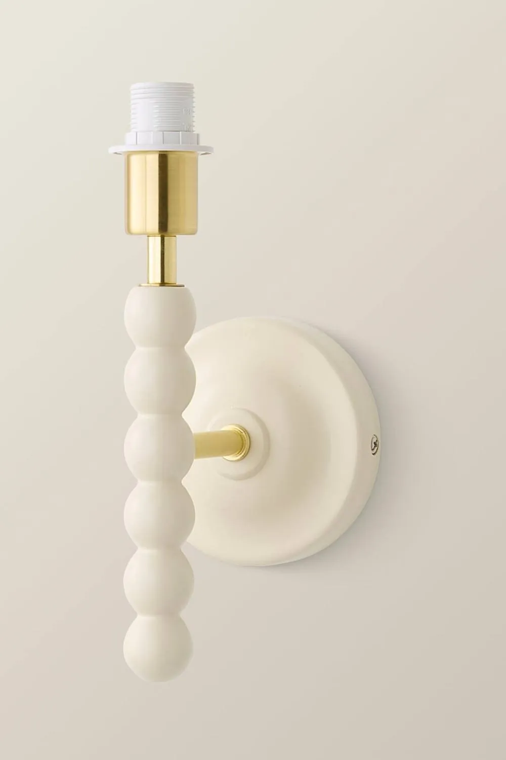ValueLights Bobbins Wooden Bobble Wall Light Lamp Base in Cream 2