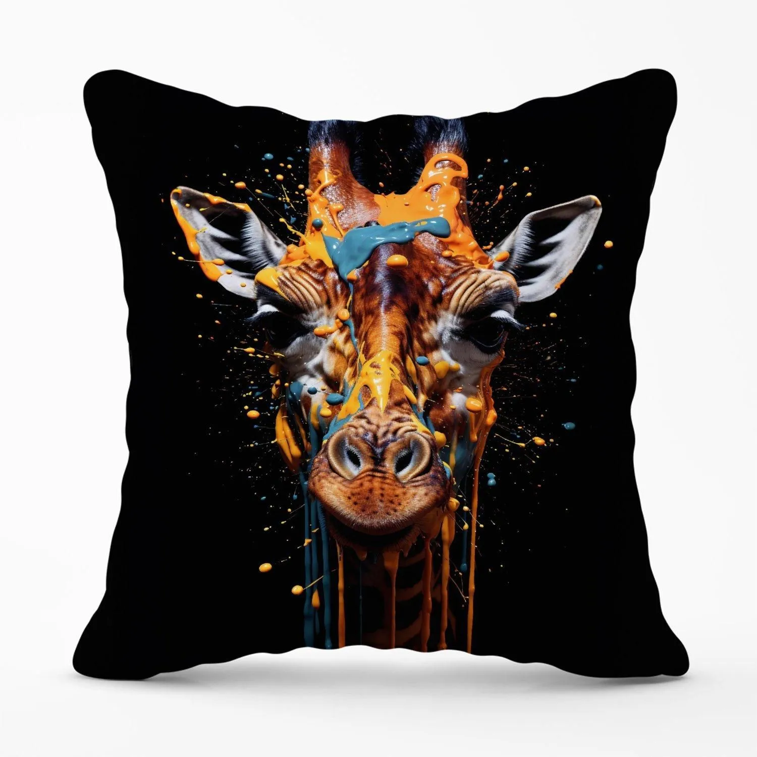 Warren Reed - Designer Giraffe Face Splashart Outdoor Cushion in Orange