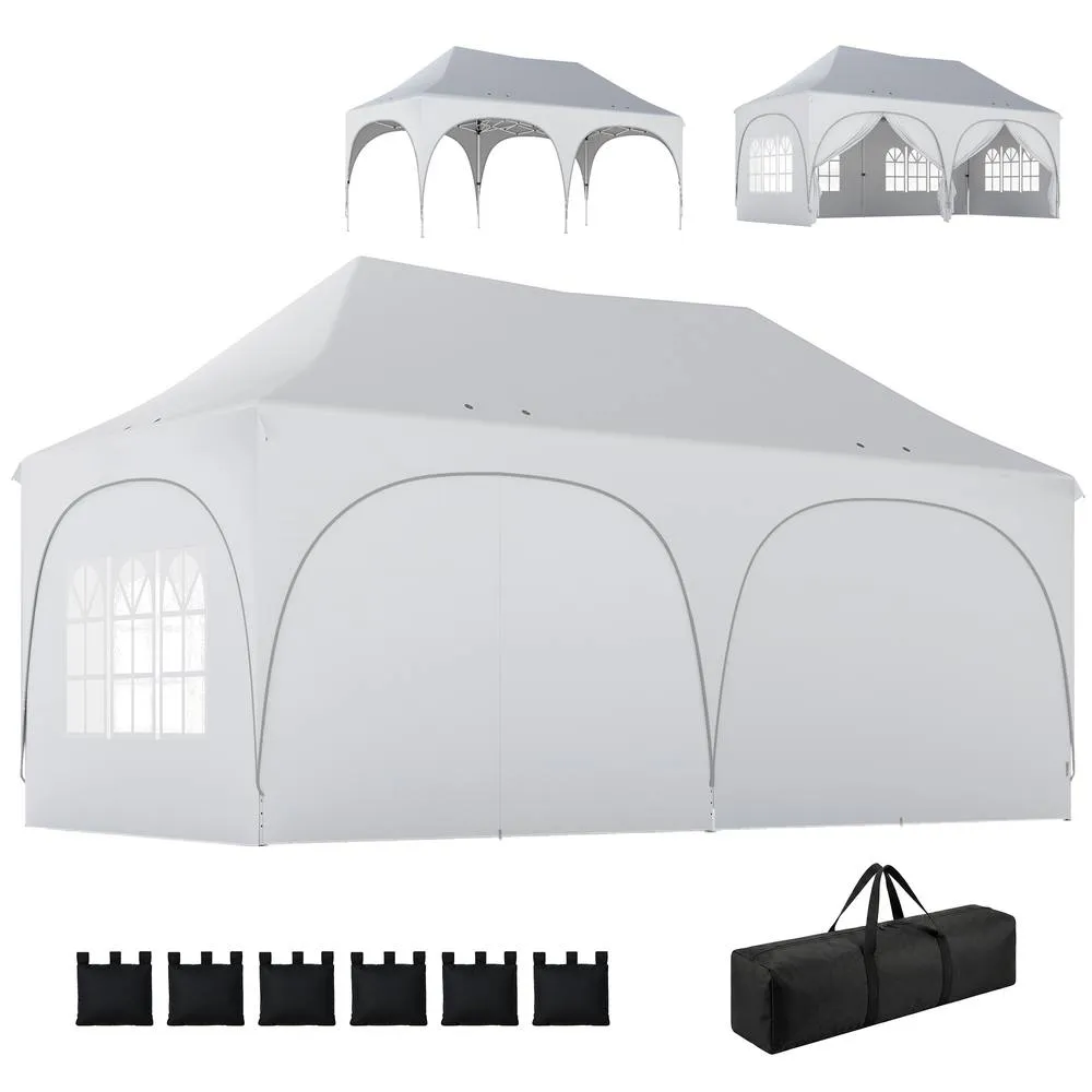 OUTSUNNY 3 x 6m Pop Up Gazebo with Sides, Peak Top Garden Party Tent Marquee