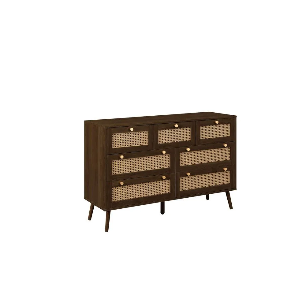 Birlea Walnut Chest of 7 Drawers Rattan Croxley Mid Century Modern 5