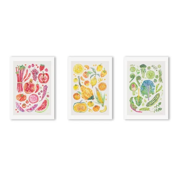 Set of 3 East End Prints Harvest Of Fruit & Vegetables Gallery Wall Framed Prints 2